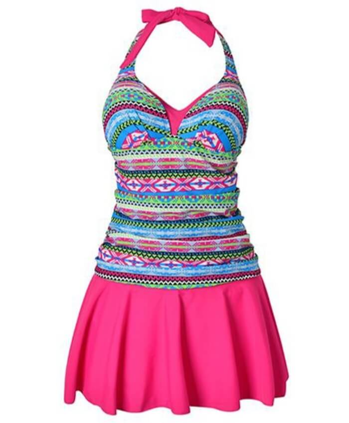 Padded Rose Halter Neck Printed Swimdress